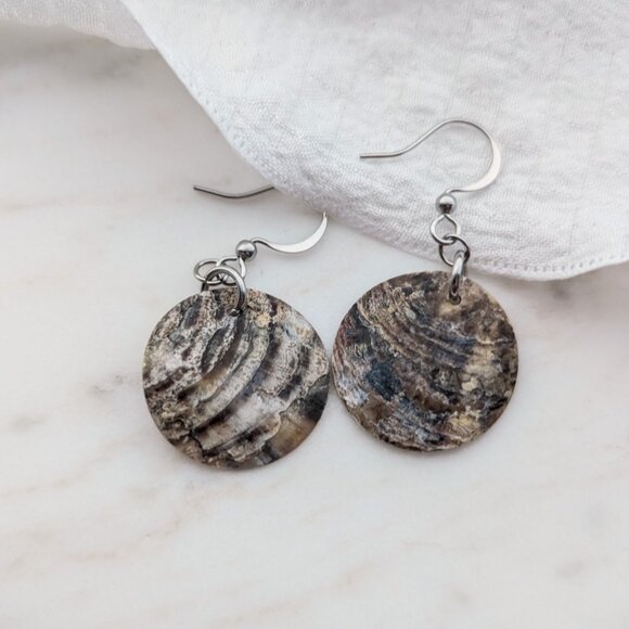 Rustic Organic Iridescent Shell Disc Coin Minimalist Coastal Handmade Ea… - Picture 5 of 6